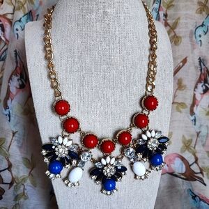 Charming Charlie's Patriotic Fourth of July Jewelry Statement Necklace NWOT